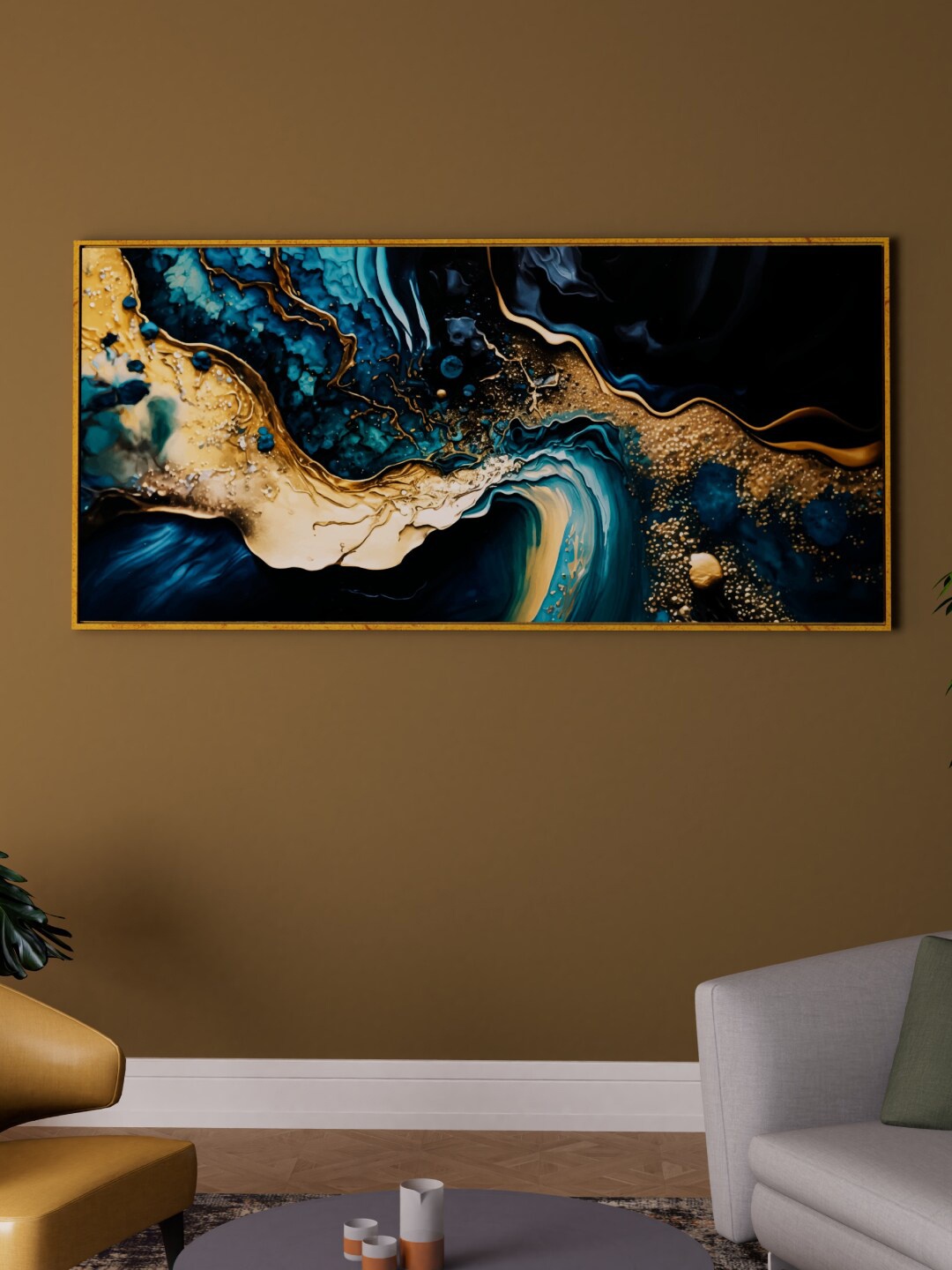 

Art Street Green Abstract Printed Canvas Wall Art, Gold
