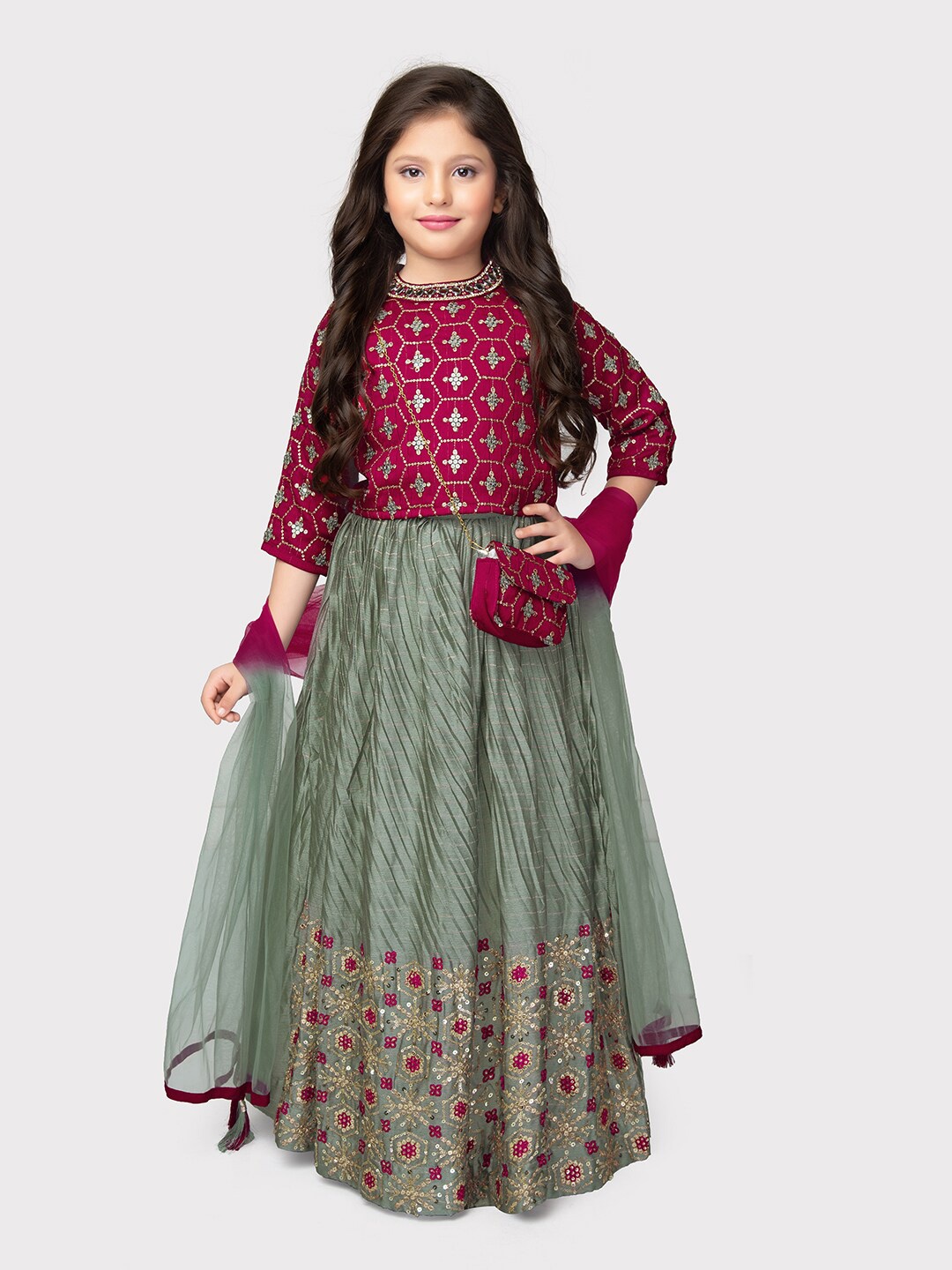 

Tiny Kingdom Girls Embroidered Lehenga & Blouse With Dupatta, Pink
