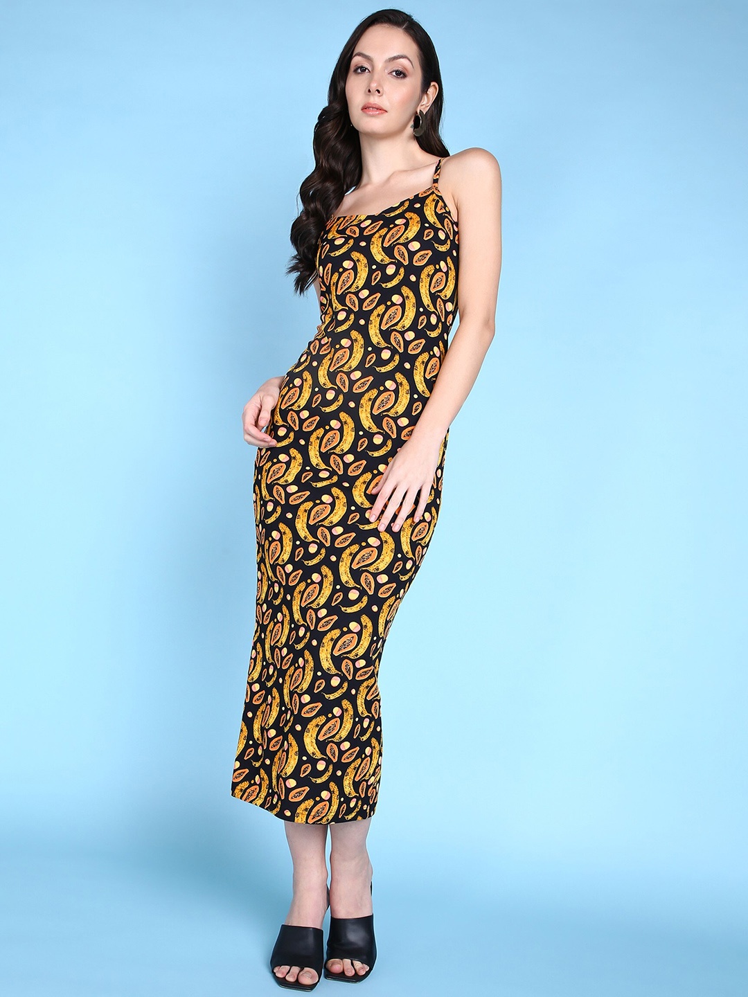 

Popwings Conversational Printed Sheath Midi Dress, Black