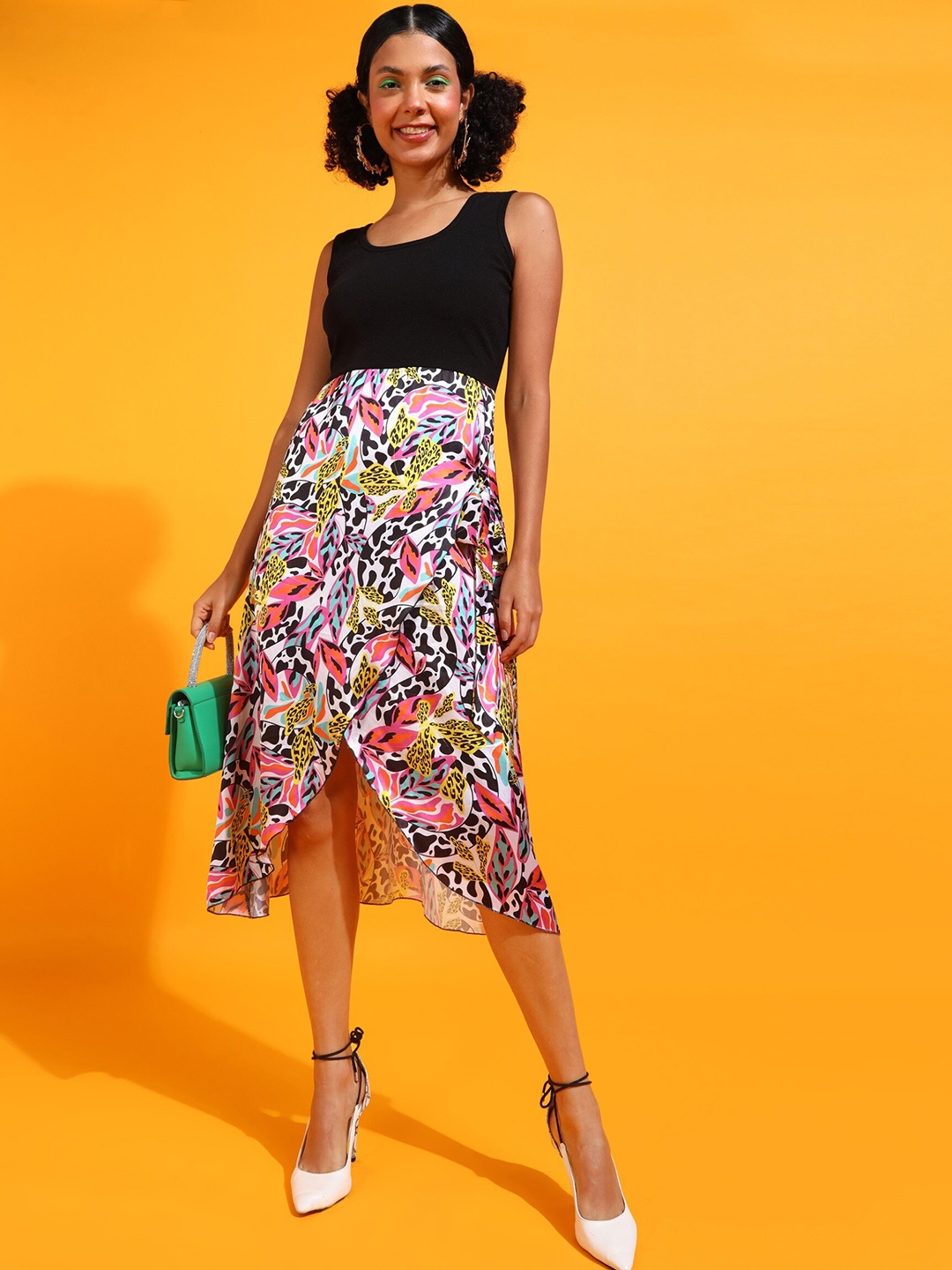 

Popwings Floral Print A-Line Midi Dress, Black