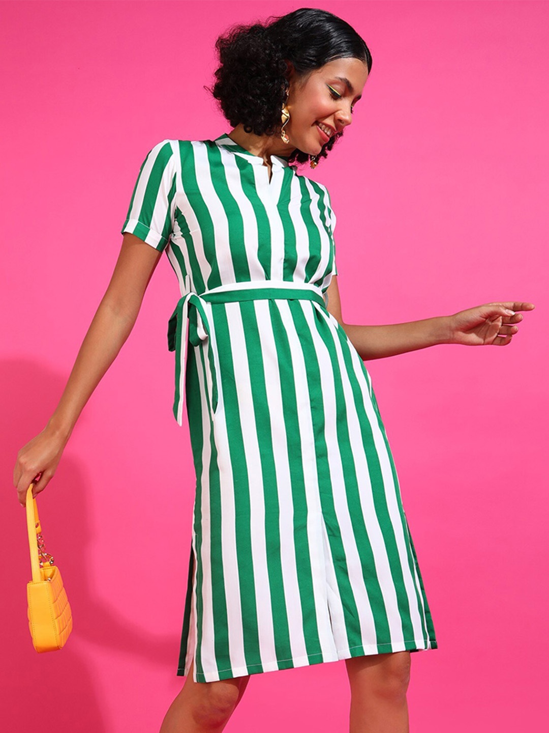

Popwings Striped Fit & Flare Dress, Green