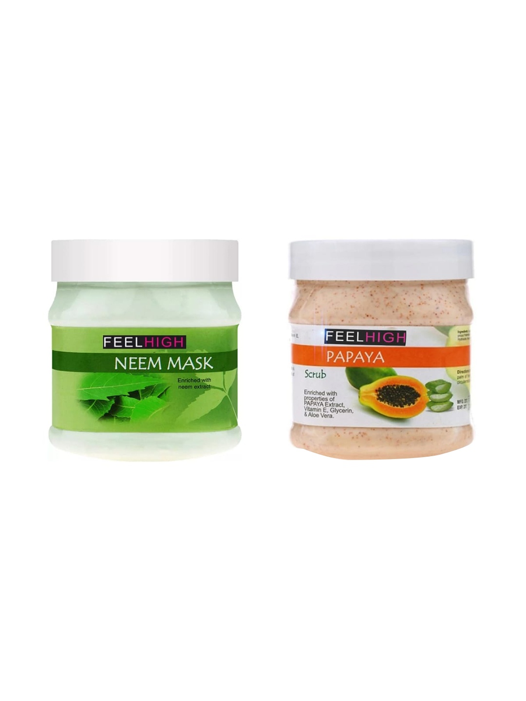

FEELHIGH Set Of 2 Neem Mask & Papaya Scrub- 500ml Each, Green