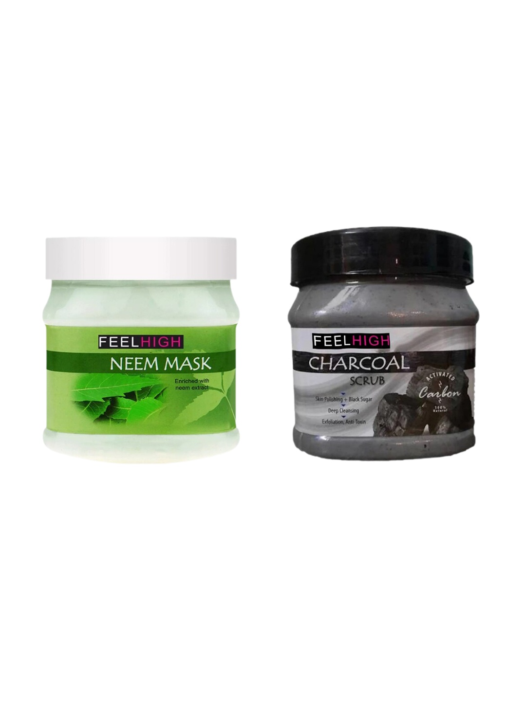 

FEELHIGH Set Of 2 Neem Mask & Charcoal Scrub- 500ml Each, Green