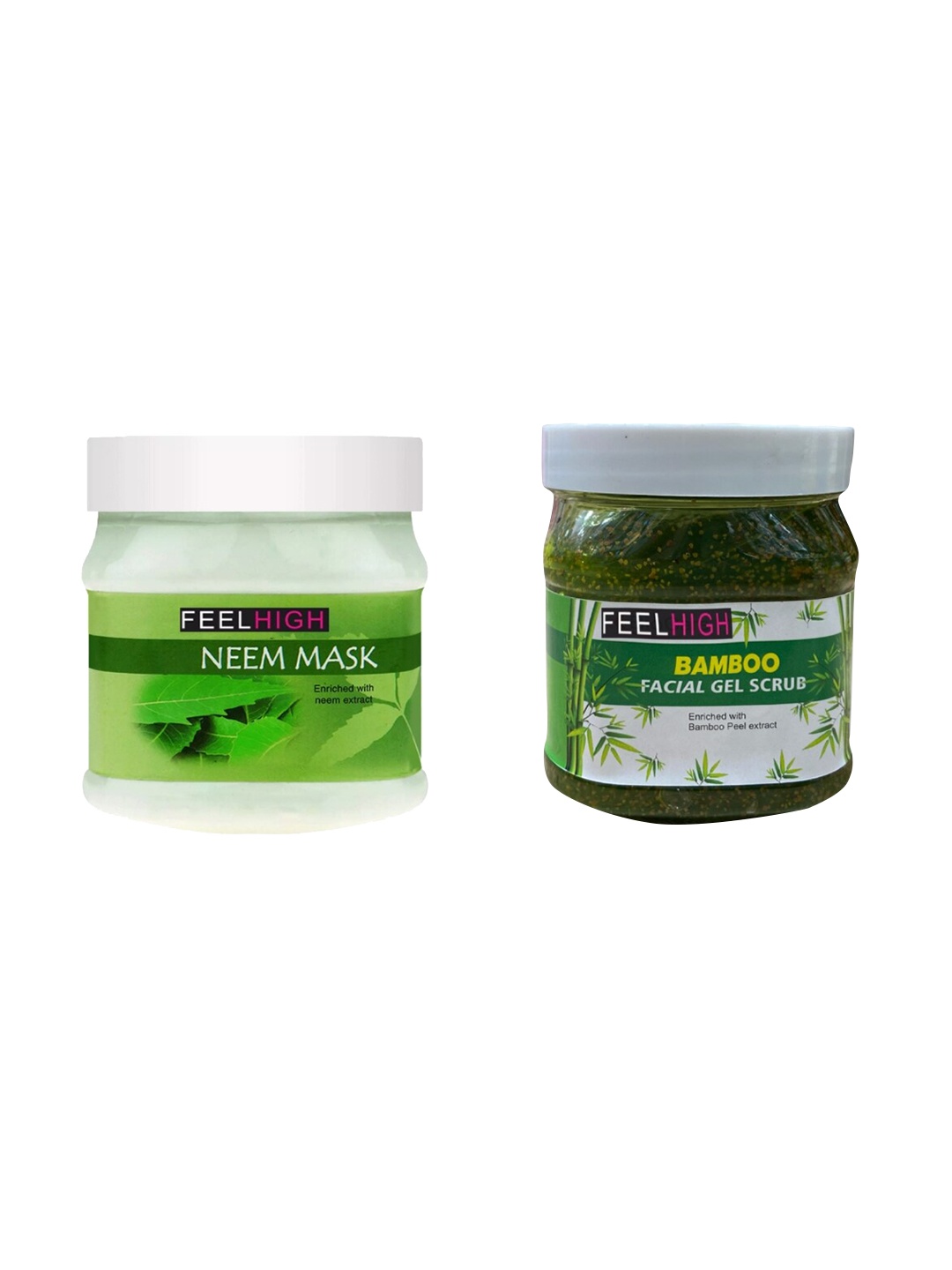 

FEELHIGH Set Of 2 Neem Mask & Bamboo Gel Scrub 500ml-Each, Multi