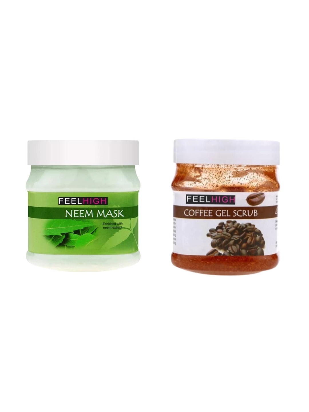 

FEELHIGH Set Of 2 Neem Mask & Coffee Gel Scrub- 500ml Each, Green