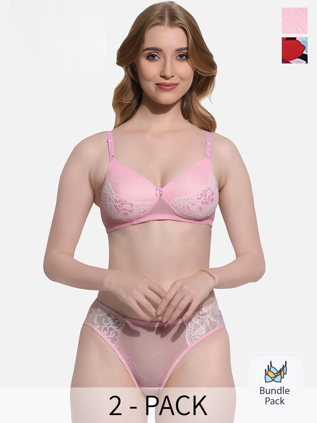 

FIMS Pack Of 2 Self-Design Lingerie Set, Pink
