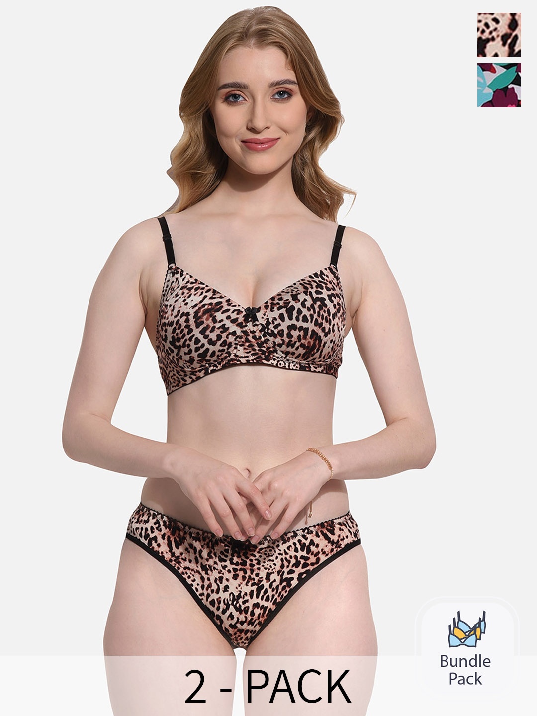 

FIMS Pack of 2 Printed Lingerie Set, Brown