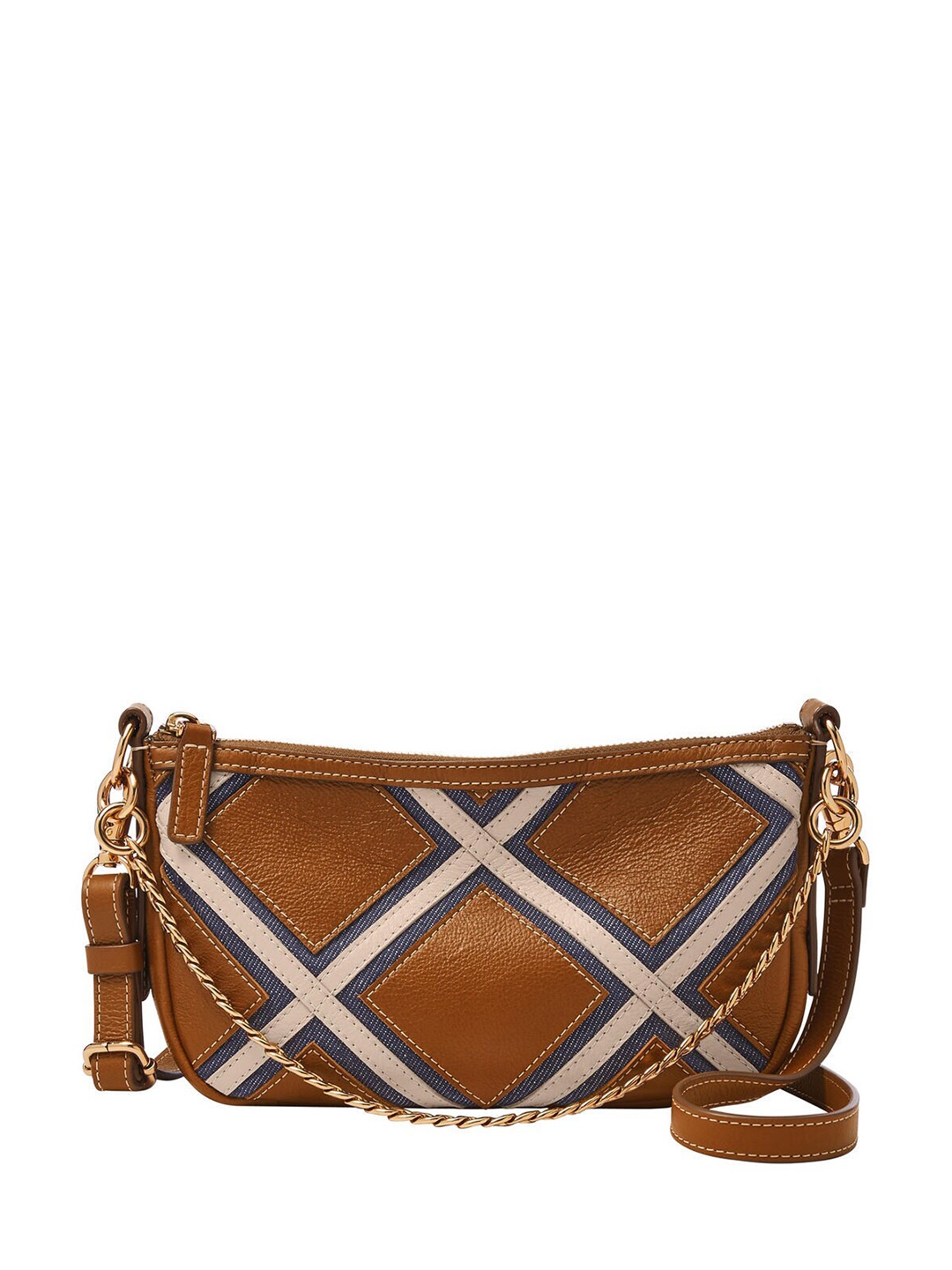 

Fossil Geometric Self Design Leather Shoulder Bag, Brown