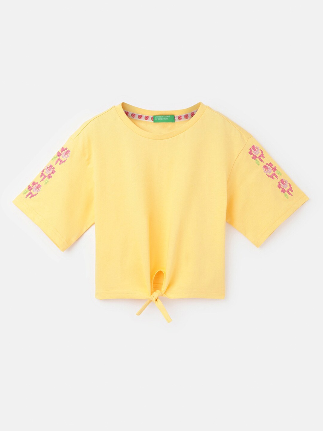 

United Colors of Benetton Girls Waist Tie Ups Cotton Top, Yellow
