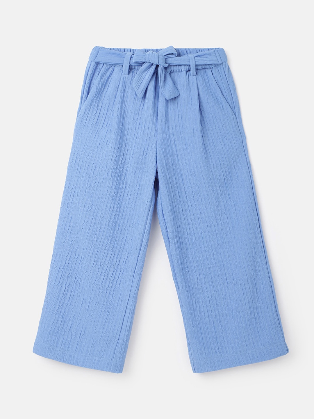 

United Colors of Benetton Girls Textured Mid-Raise Parallel Trousers, Blue