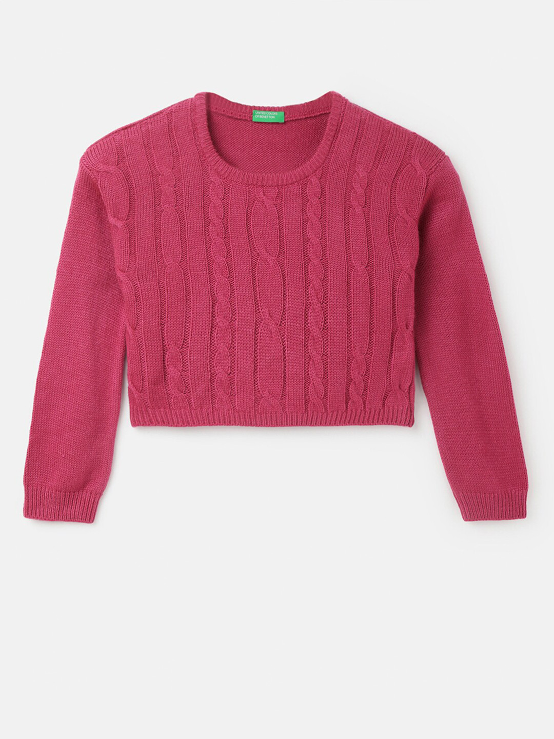 

United Colors of Benetton Girls Cable Knit Pullover, Pink