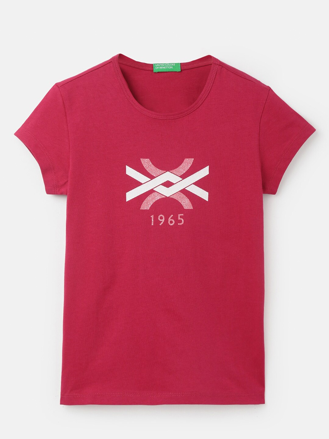 

United Colors of Benetton Girls Graphic Printed Cotton T-Shirt, Red