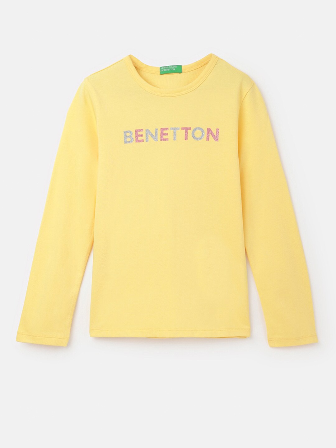 

United Colors of Benetton Girls Typography Printed Cotton T-shirt, Yellow