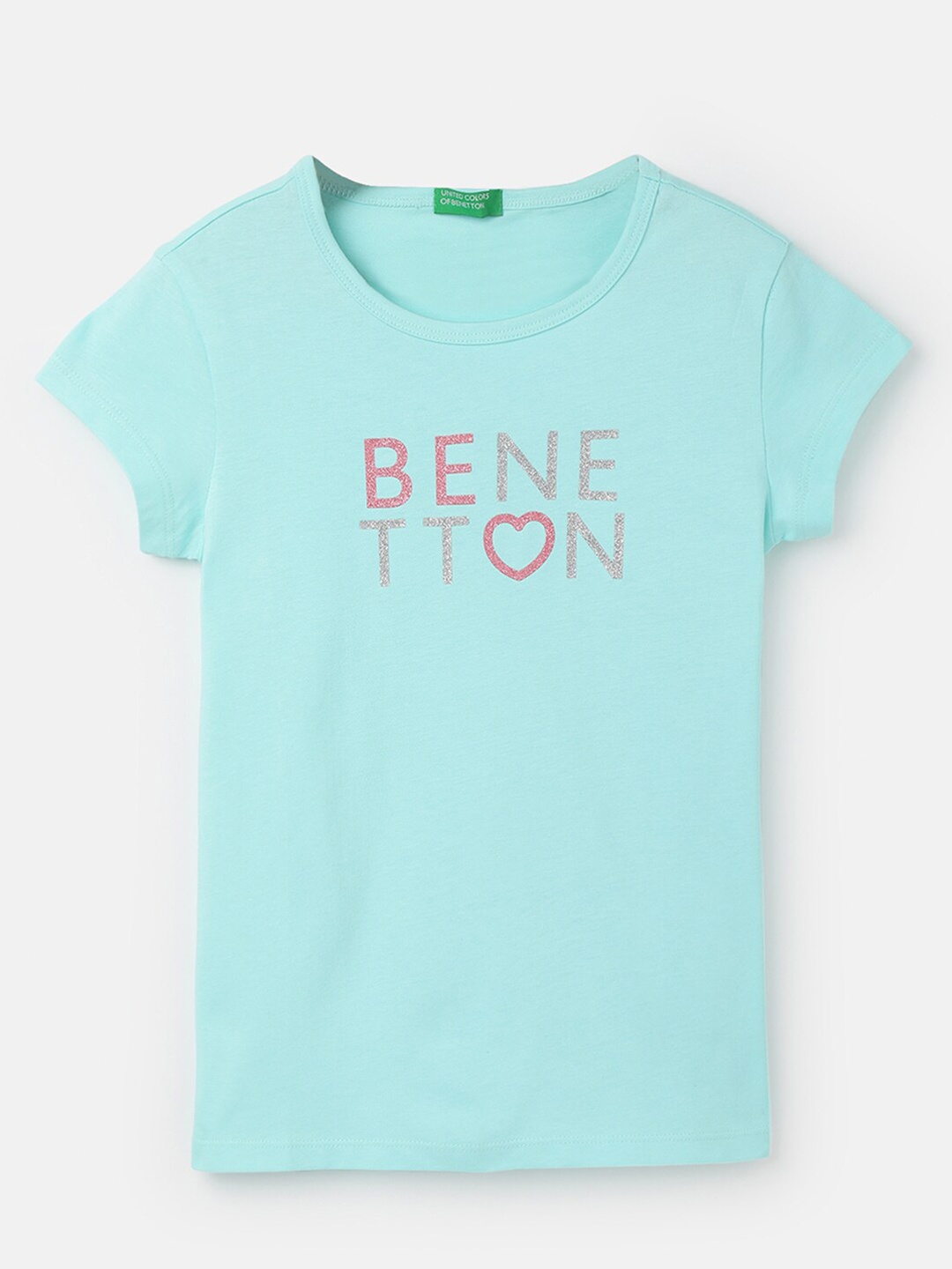 

United Colors of Benetton Girls Typography Printed Cotton T-Shirt, Blue
