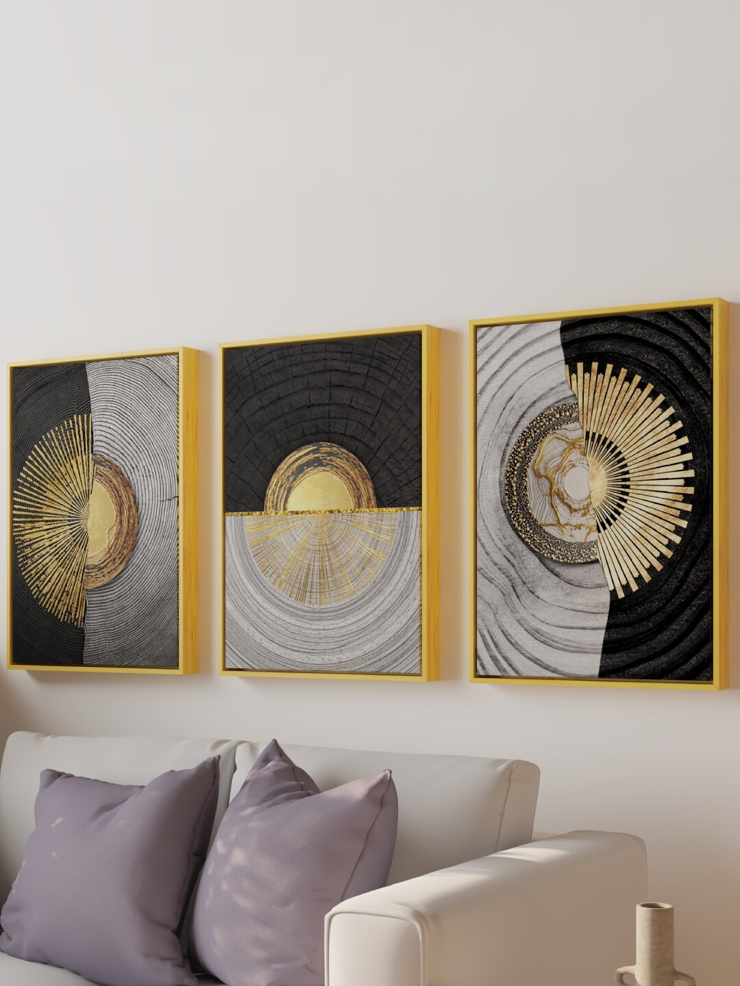 

Art Street 3 Pcs Golden & Black Abstract Painting Wall Art, Gold