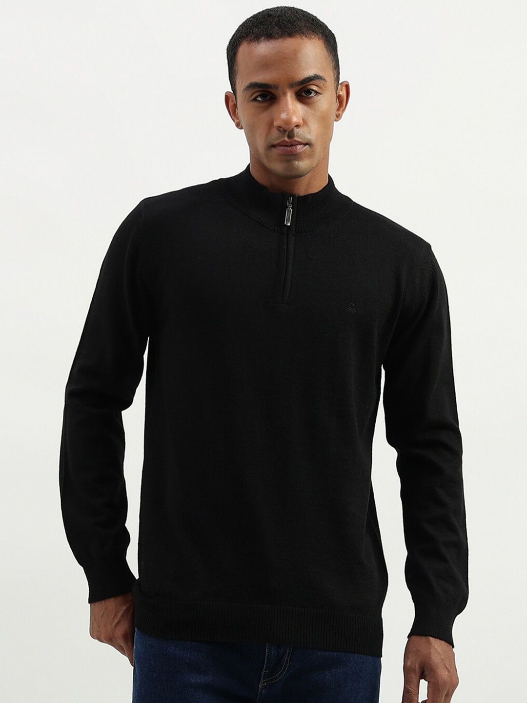 

United Colors of Benetton Mock Collar Pullover, Black