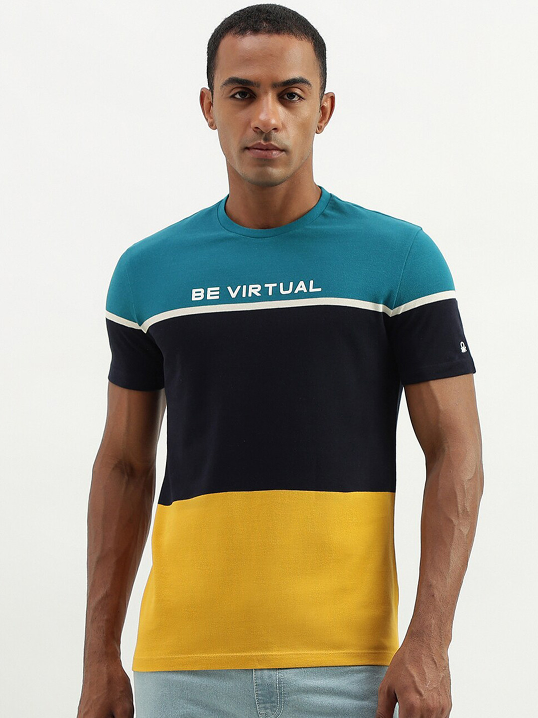 

United Colors of Benetton Colourblocked Short Sleeves Cotton T-shirt, Multi