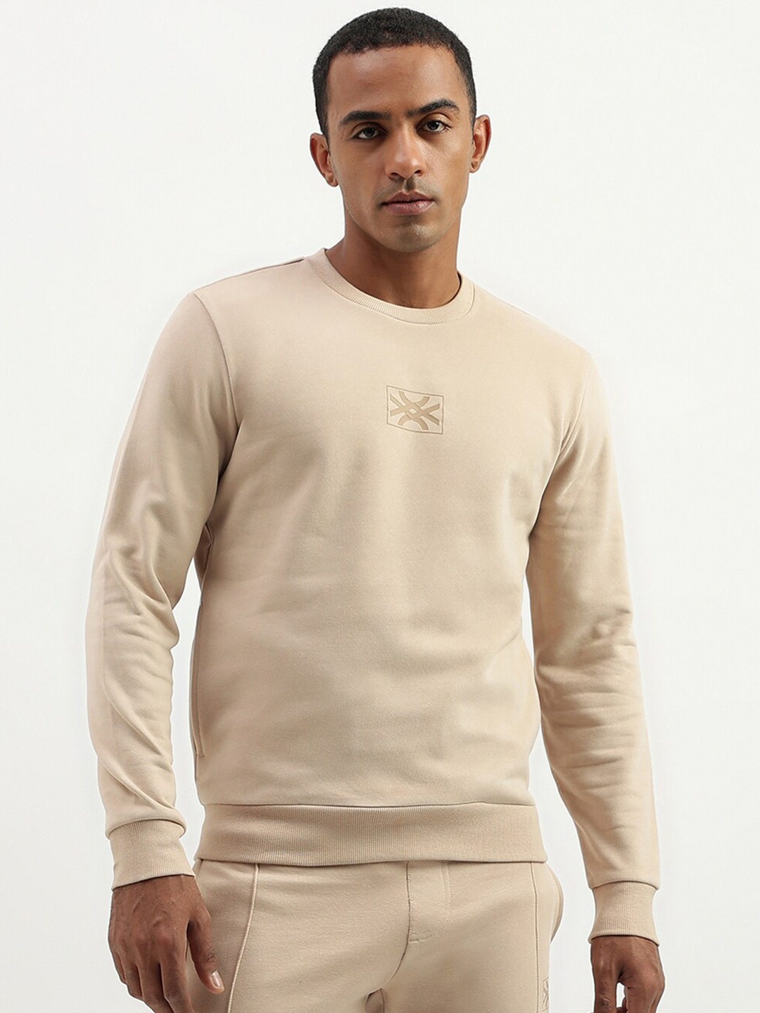 United Colors of Benetton Round Neck Pullover Sweatshirt, Beige