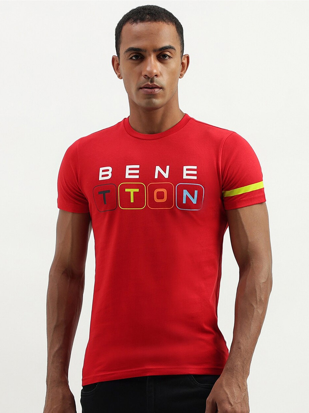 

United Colors of Benetton Typography Printed Cotton Casual T-shirt, Red