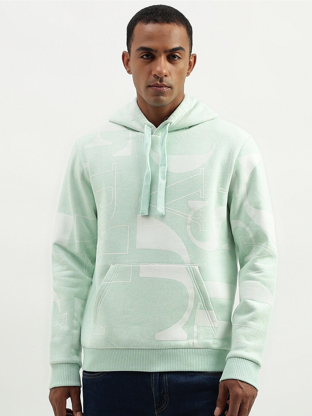 

United Colors of Benetton Typography Printed Hooded Pullover Sweatshirt, Green