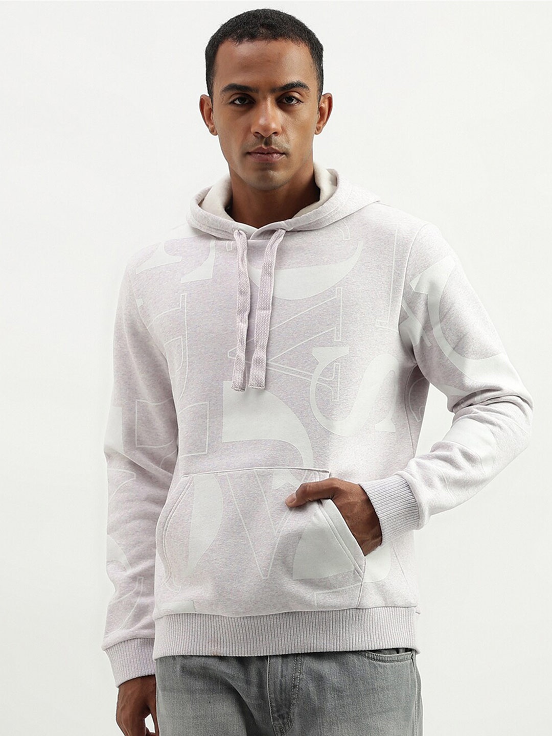 

United Colors of Benetton Typography Printed Hooded Pullover Sweatshirt, Grey