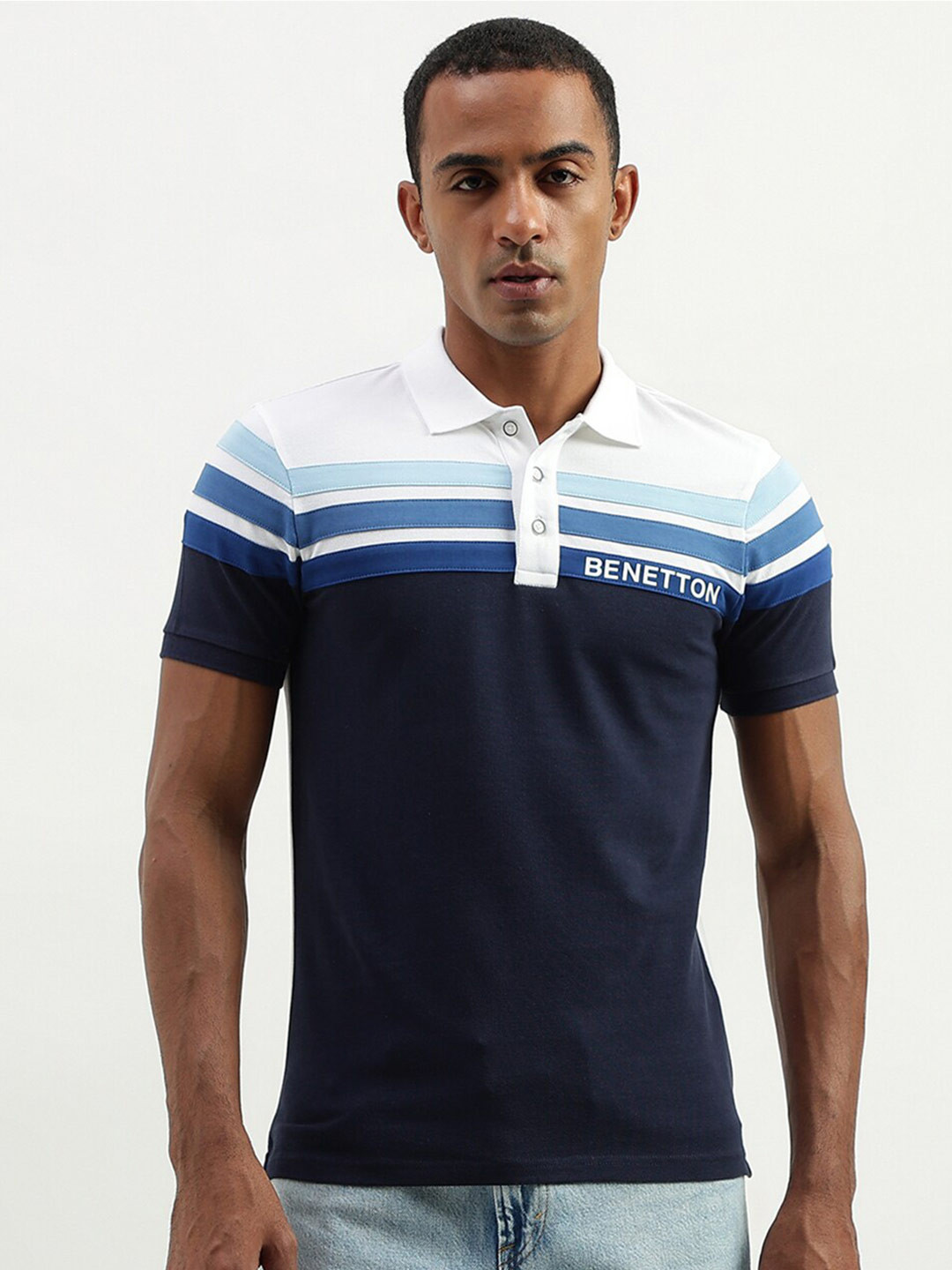 

United Colors of Benetton Colourblocked Polo Collar Cotton T-shirt, Multi