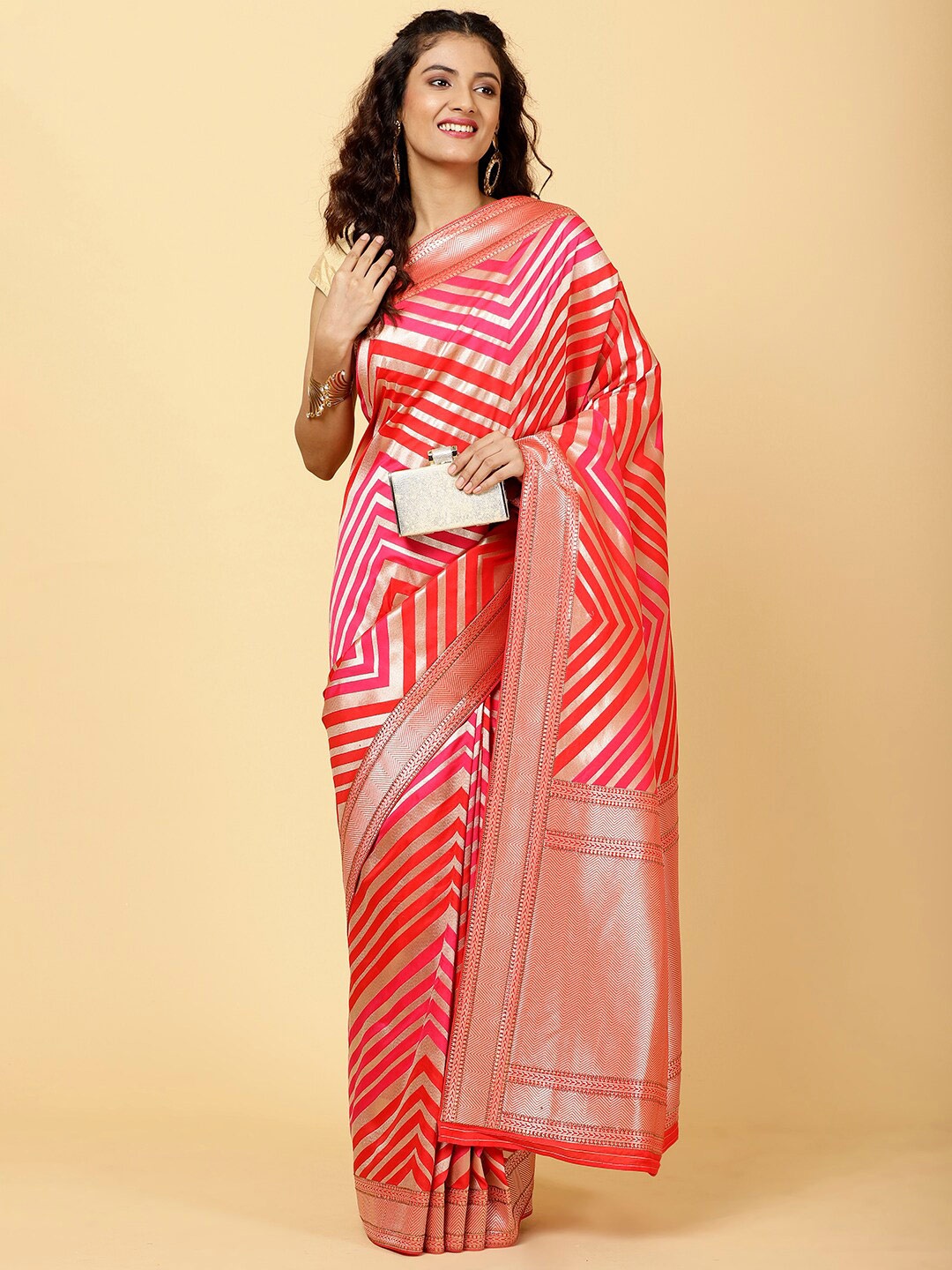 

Meena Bazaar Woven Design Zari Banarasi Saree, Red