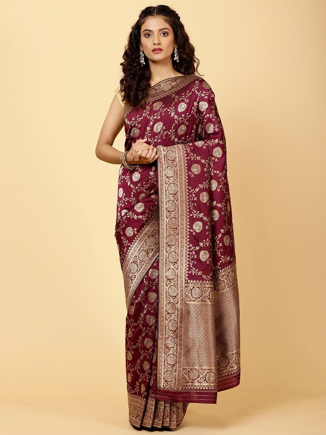 

Meena Bazaar Woven Design Zari Banarasi Saree, Maroon