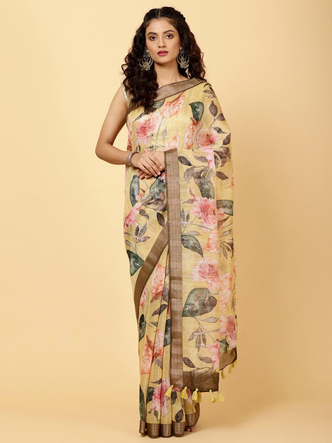 

Meena Bazaar Floral Printed Saree, Yellow
