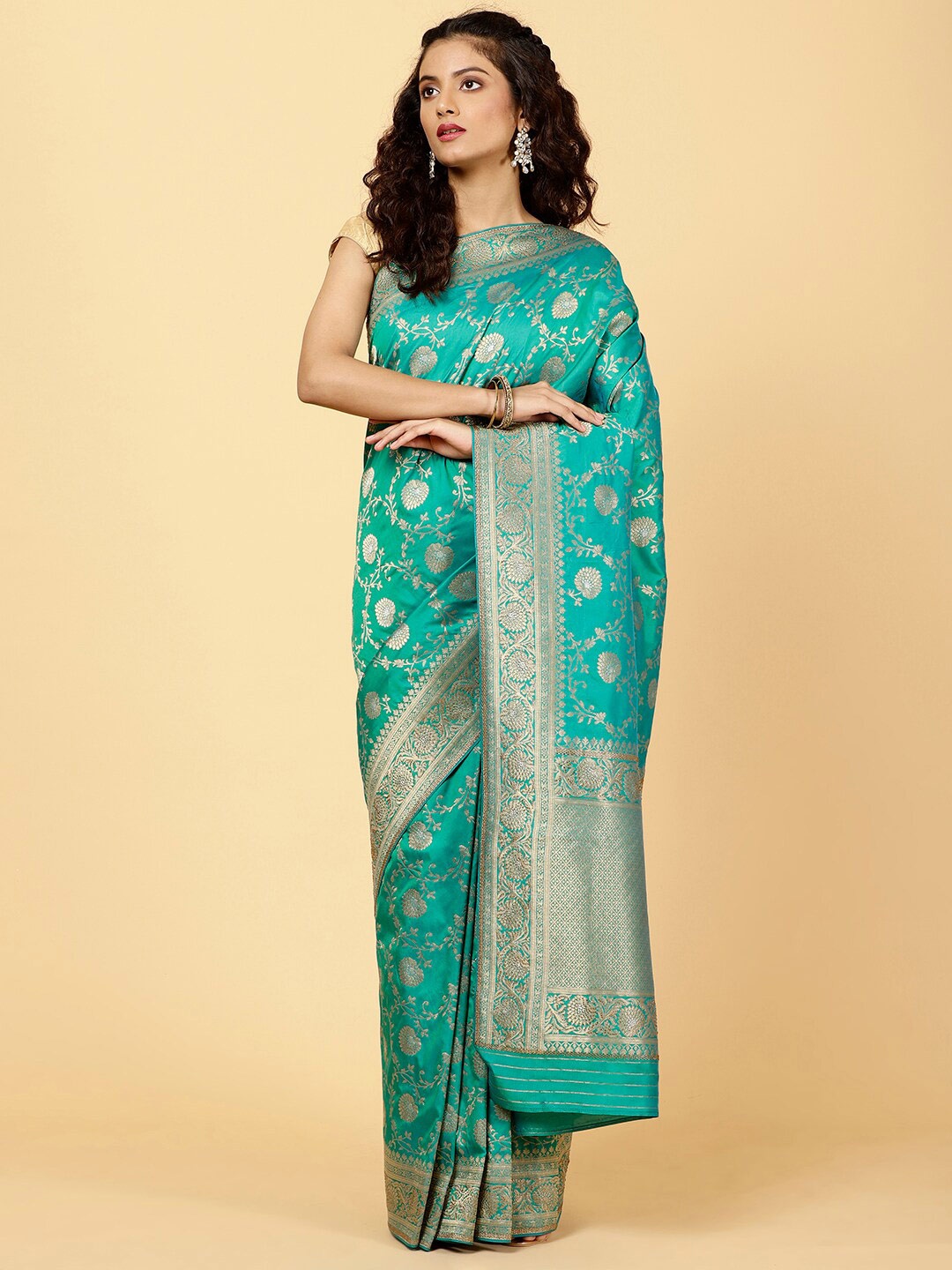

Meena Bazaar Woven Design Zari Banarasi Saree, Green