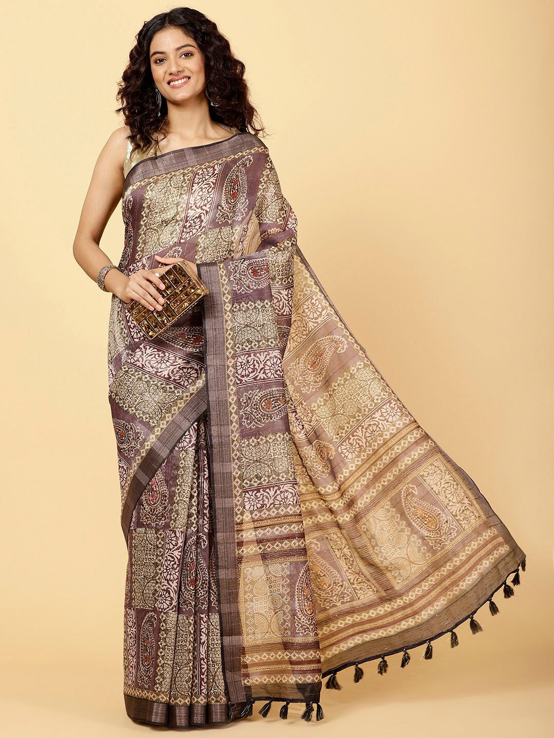 

Meena Bazaar Paisley Printed Saree, Purple