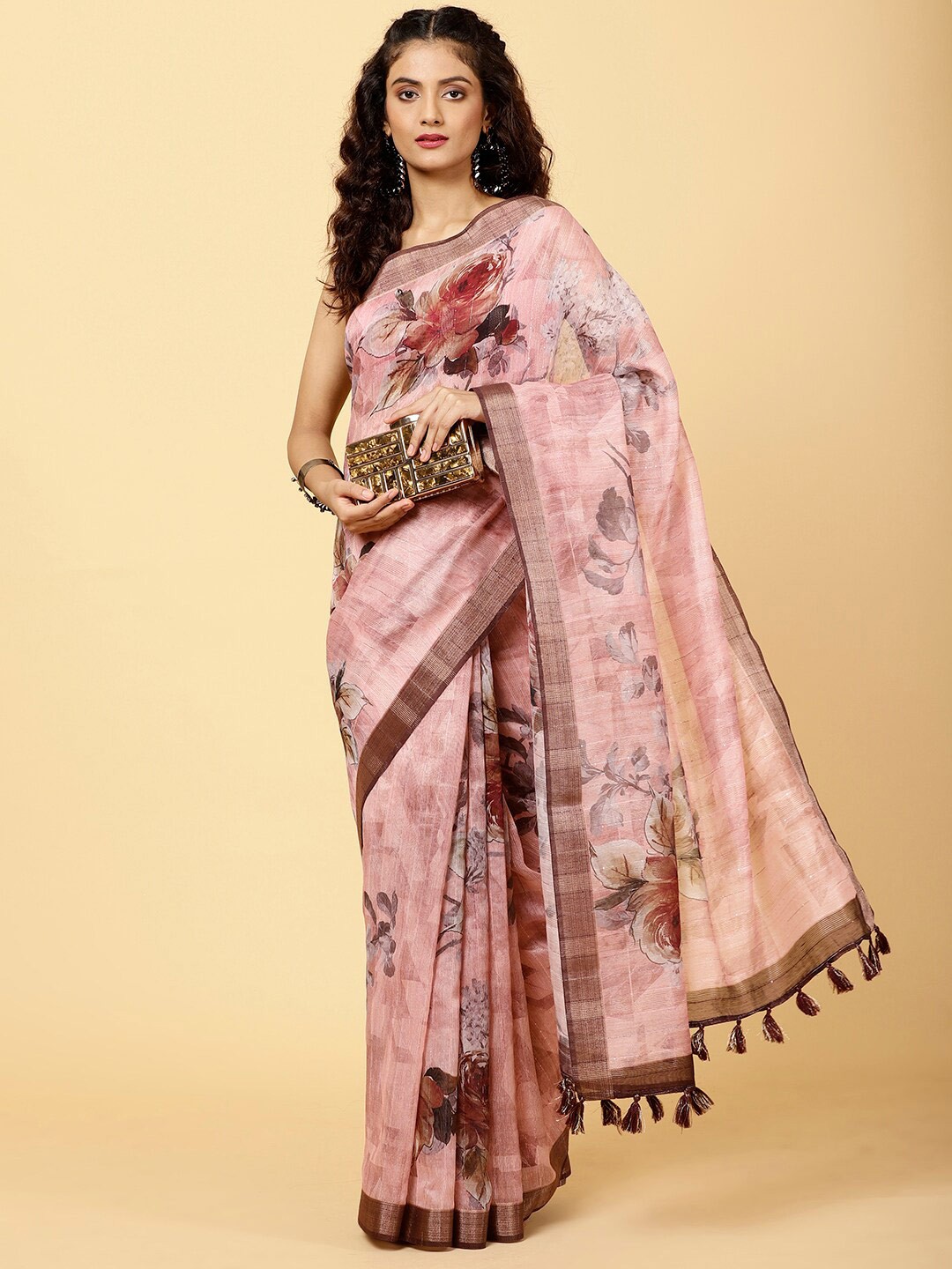 

Meena Bazaar Floral Printed Saree, Pink