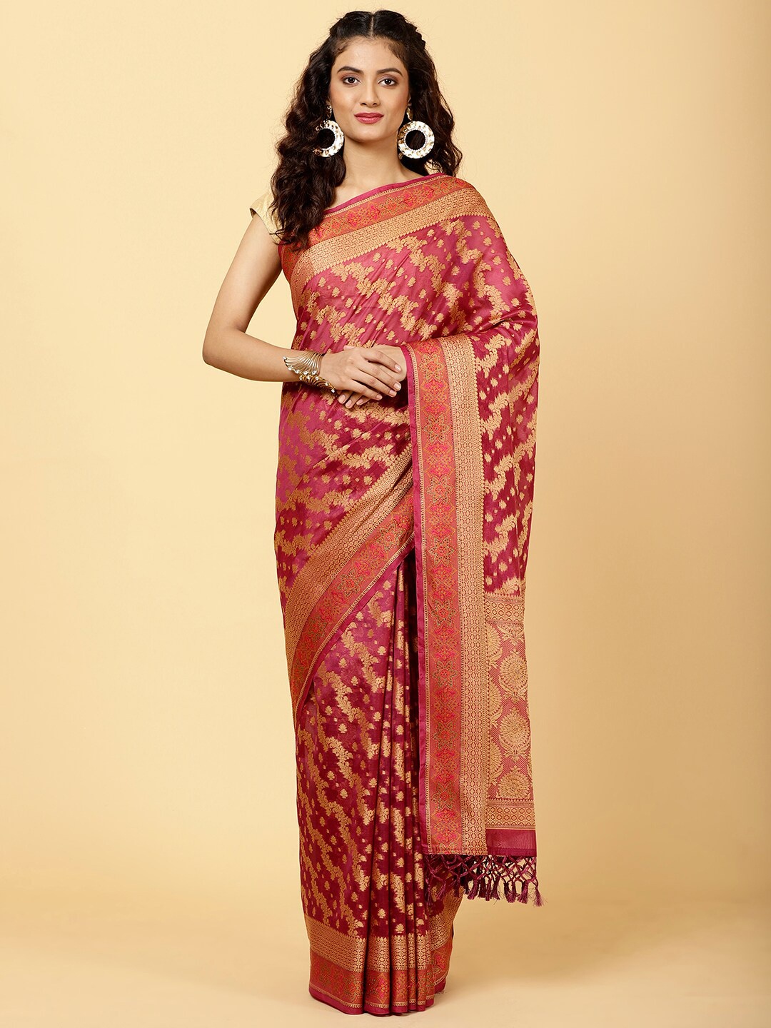 

Meena Bazaar Ethnic Motifs Woven Design Zari Saree, Burgundy