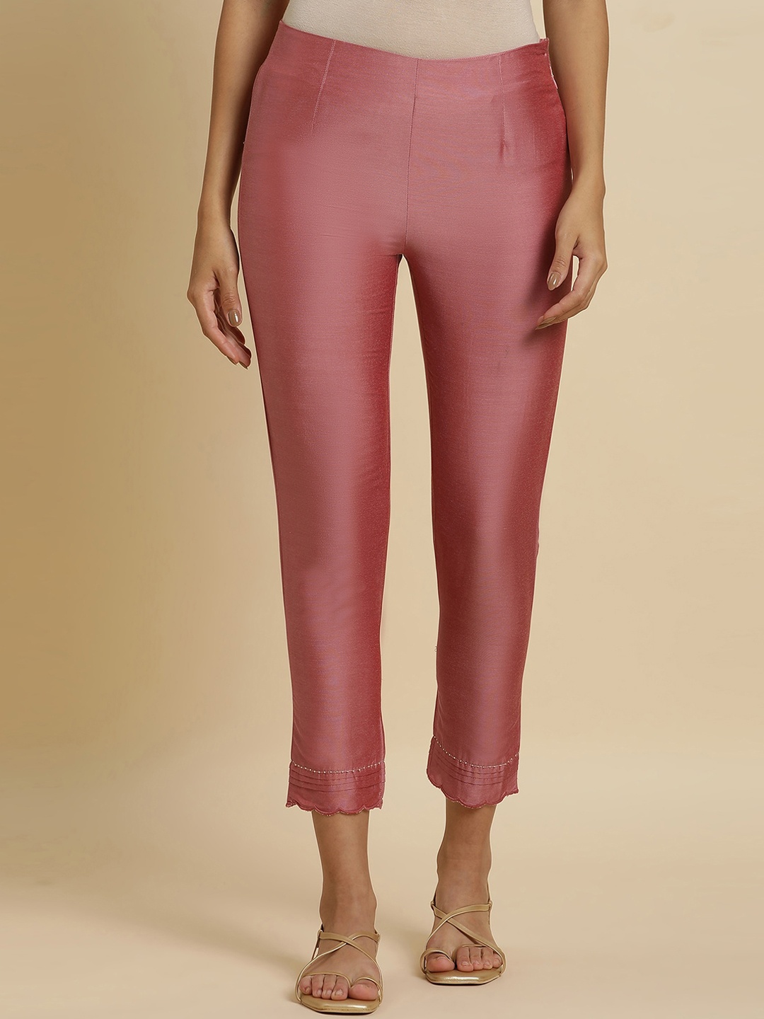 

W Women Mid-Rise Cropped Cigaratte Trousers, Pink