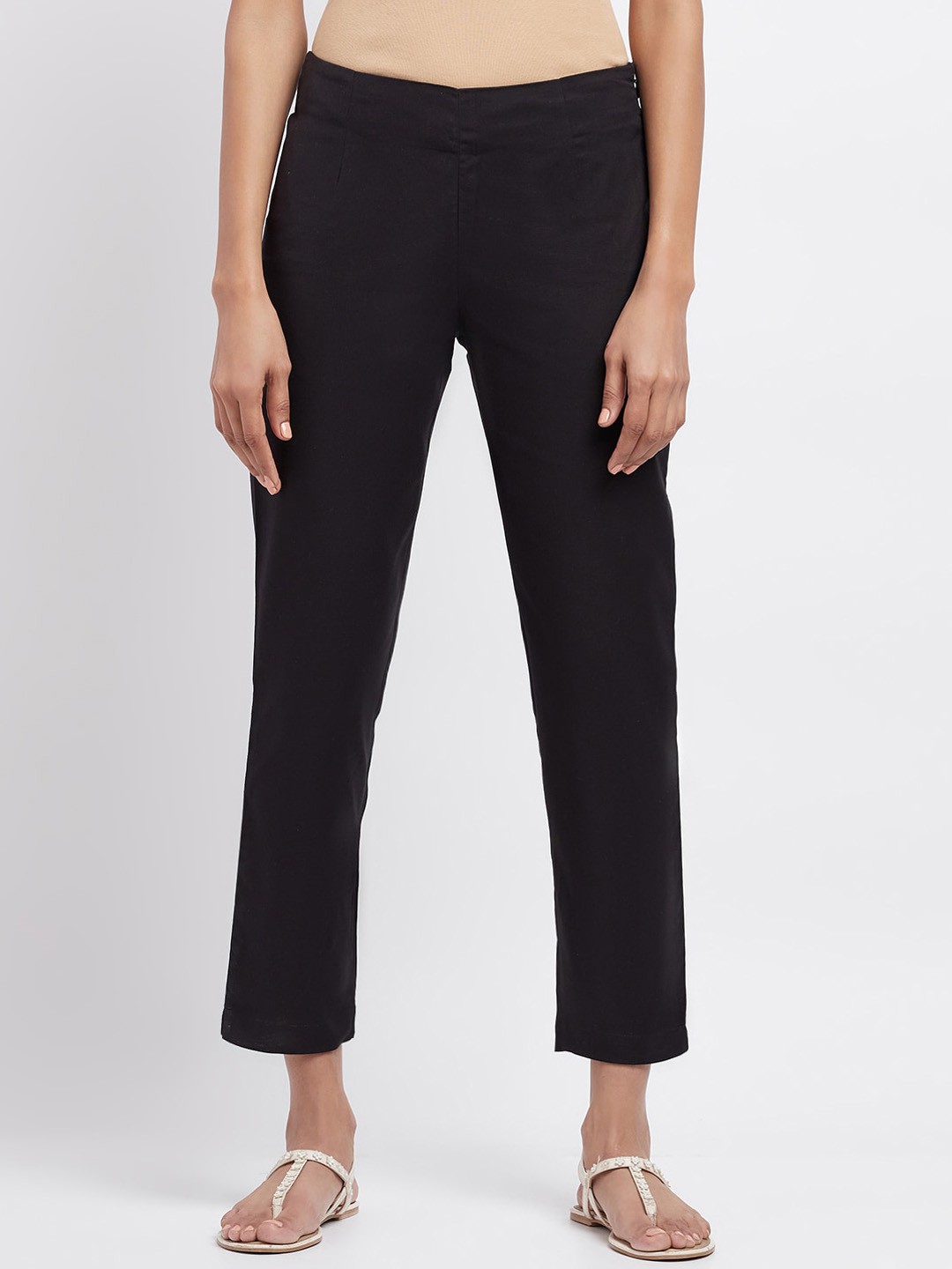 

W Women Slim Fit Cigarette Trousers, Black