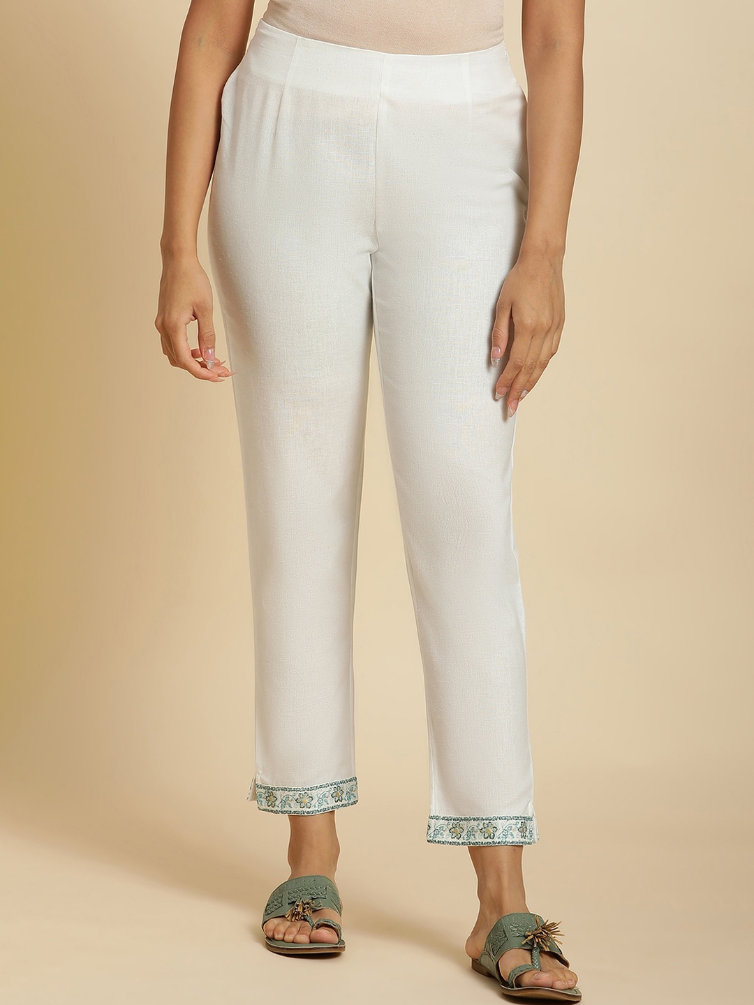 

W Women Slim Fit Trousers, Off white