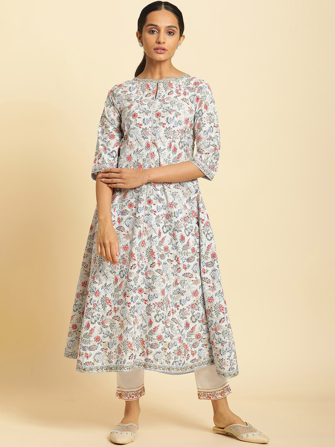

W Ethnic Motifs Printed Pure Cotton Anarkali Kurta, White