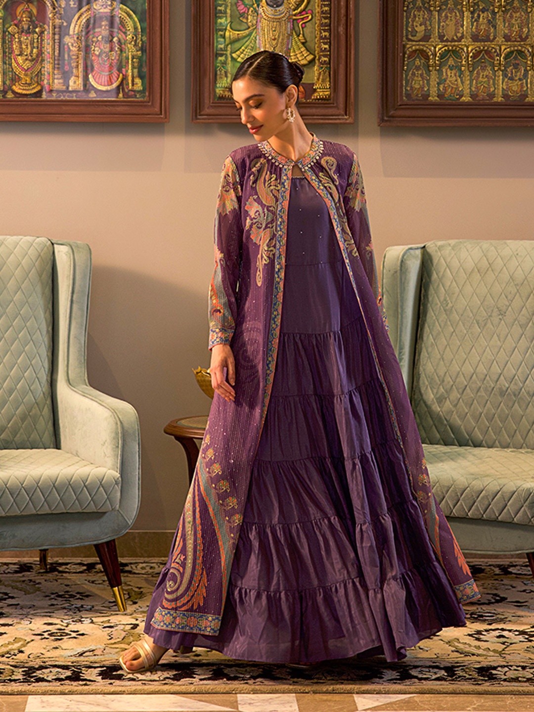 

WISHFUL Purple Ethnic Motifs Print Maxi Dress
