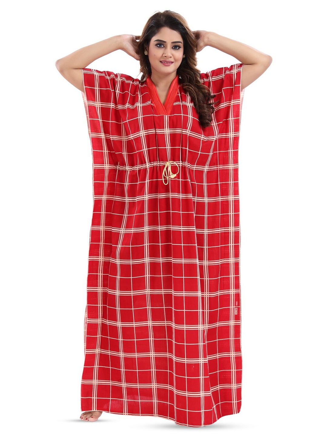 

CINCO Checked Kaftan Maxi Nightdress, Red