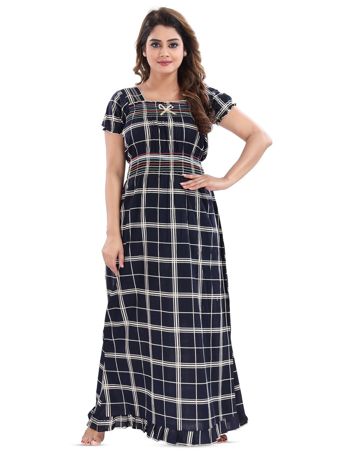 

CINCO Checked Maxi Nightdress, Black