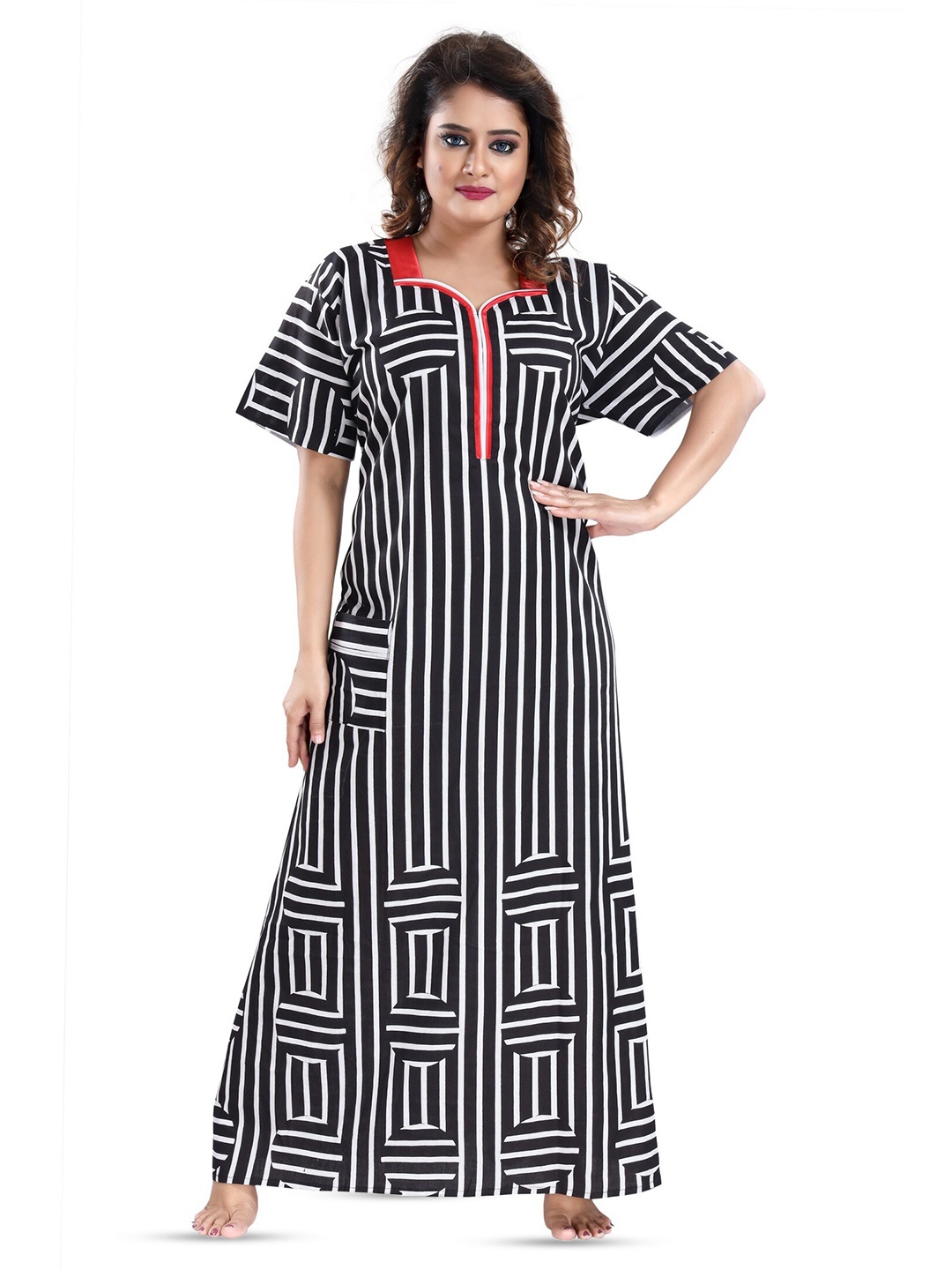 

CINCO Striped Maxi Nightdress, Black