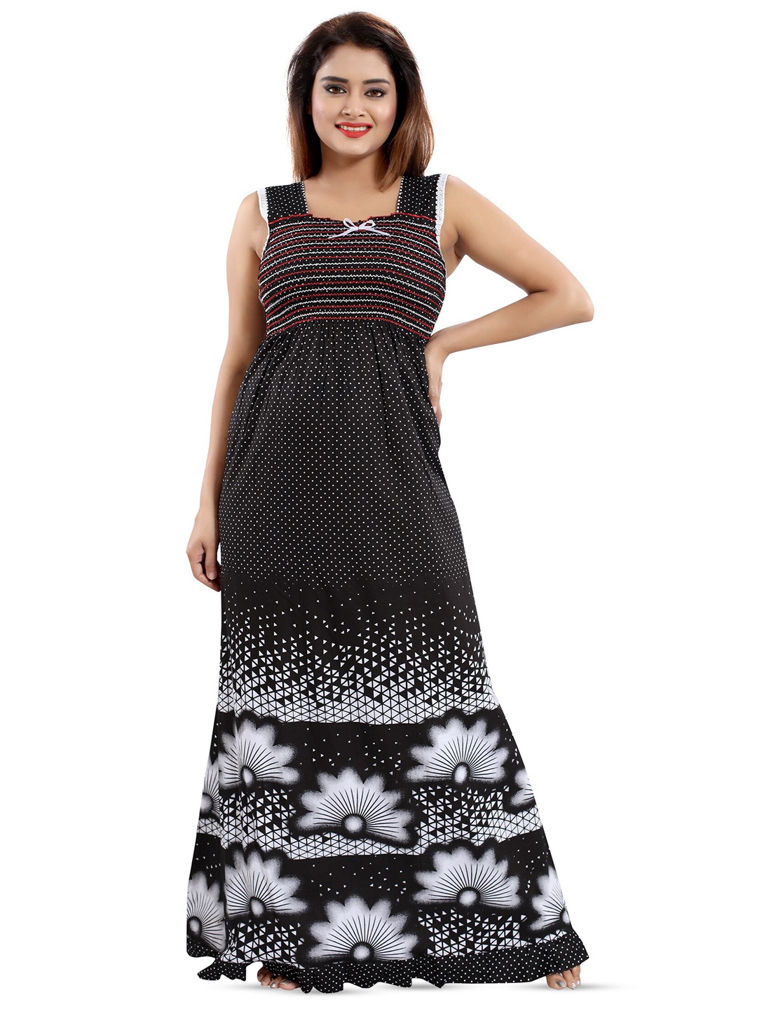 

CINCO Floral Printed Smocked Square Neck Maxi Nightdress, Black