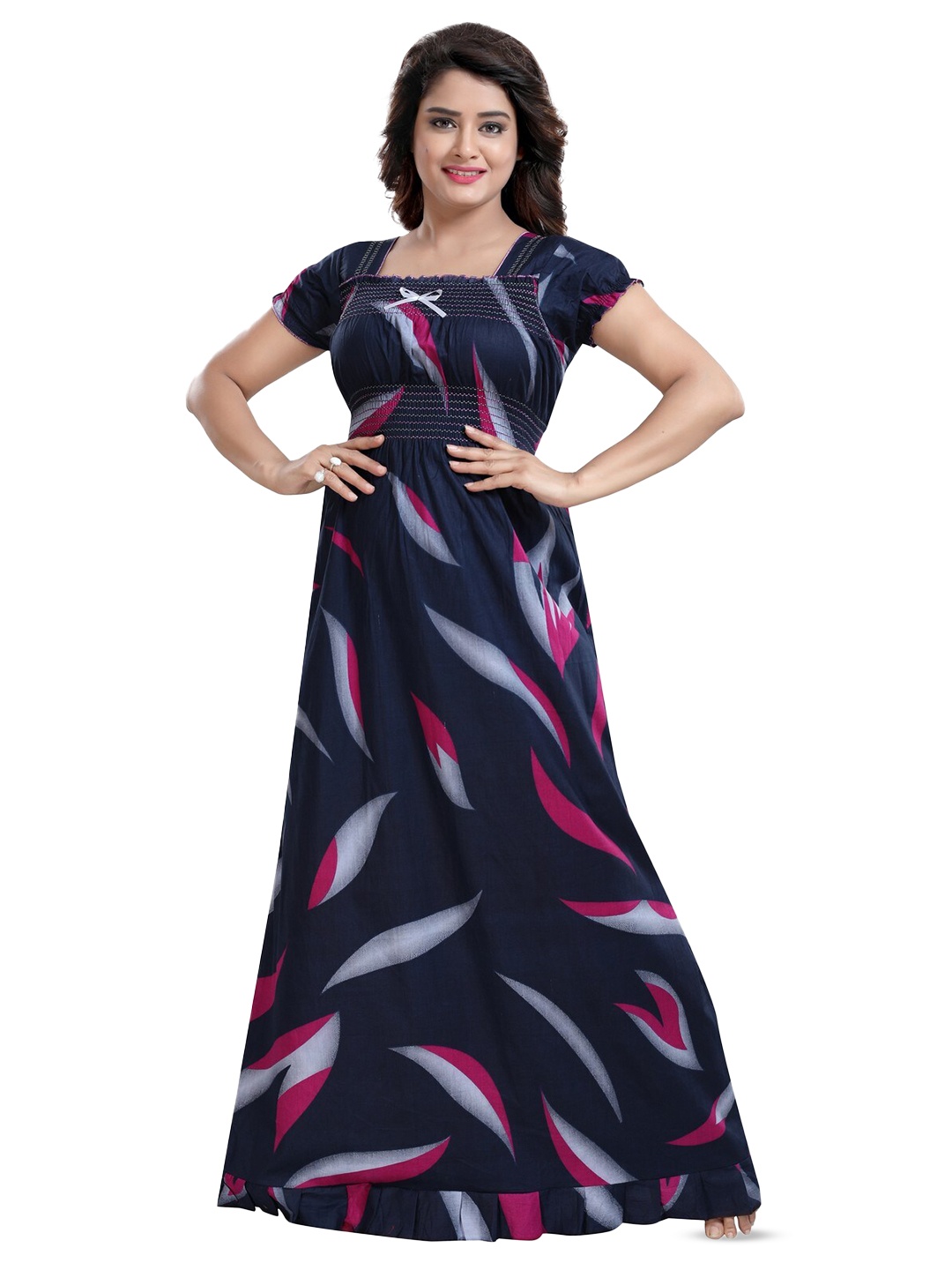 

CINCO Abstract Printed Square Neck Maxi Nightdress, Blue