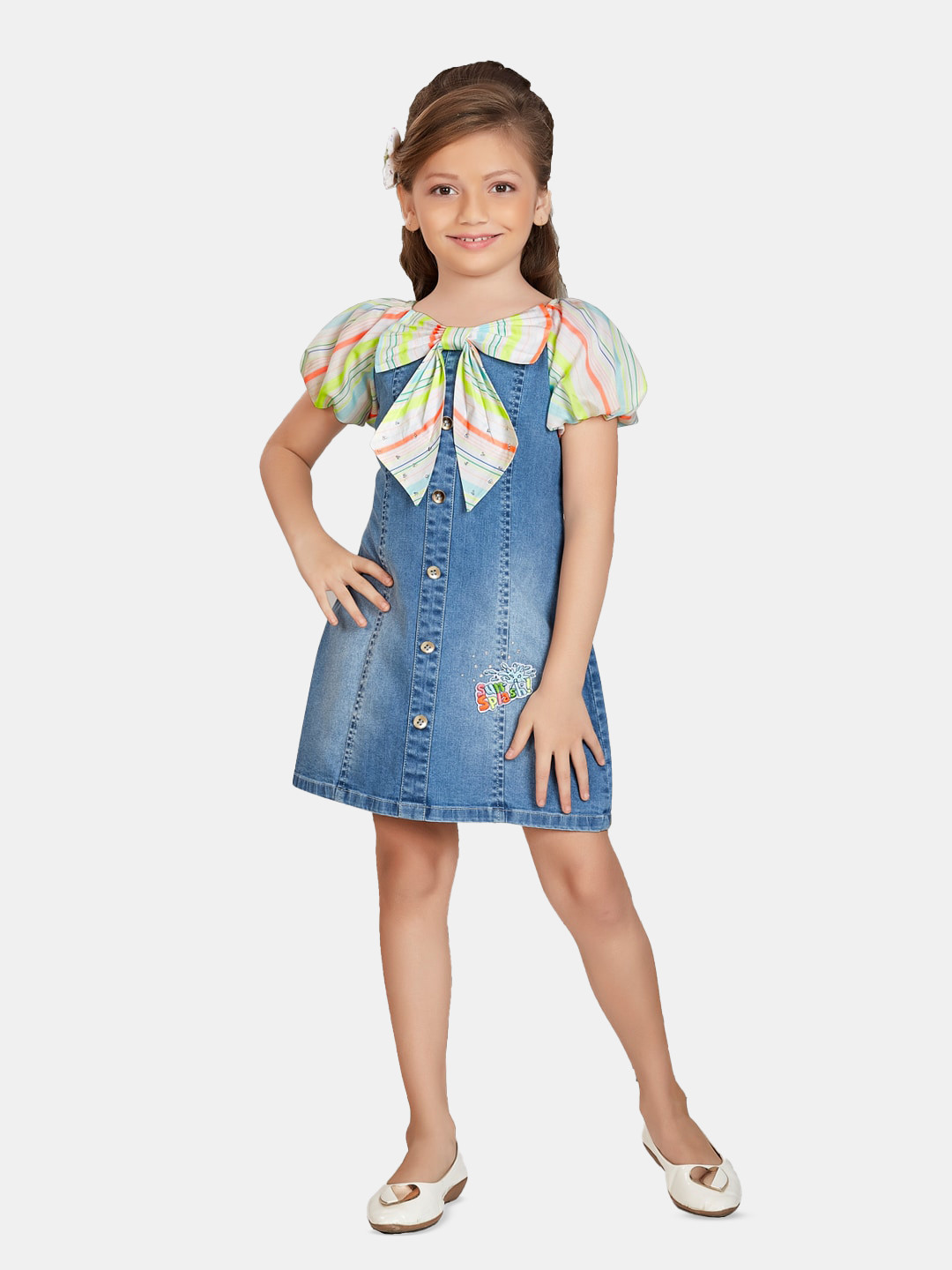 

Peppermint Sweetheart Neck Cotton A-Line Dress, Blue