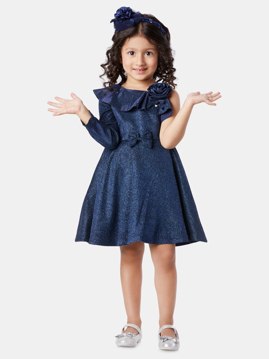 

Peppermint Girls Self Design Ruffles Fit & Flare Dress, Navy blue