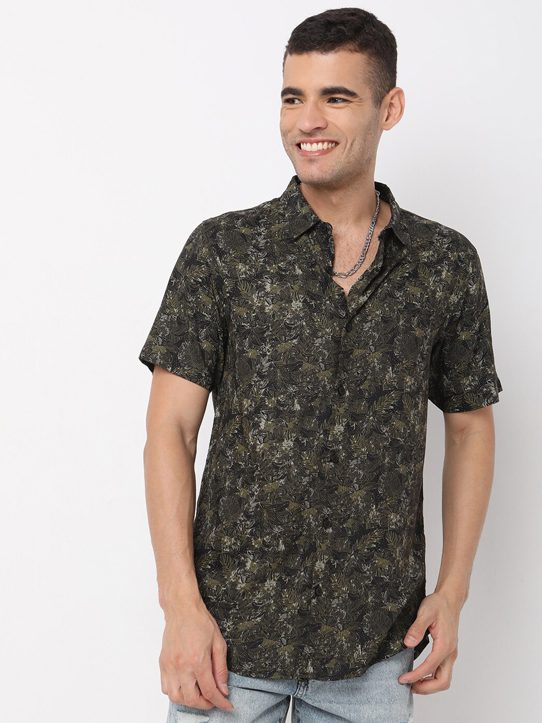 

7Shores Classic Floral Printed Casual Shirt, Black