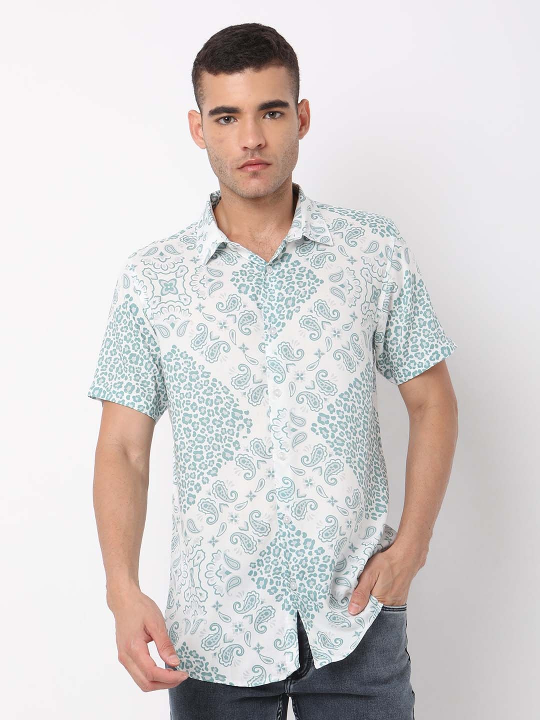 

7Shores Classic Ethnic Motifs Printed Casual Shirt, White