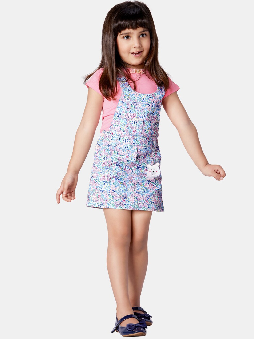 

Peppermint Girls Floral Printed Dungarees, Pink