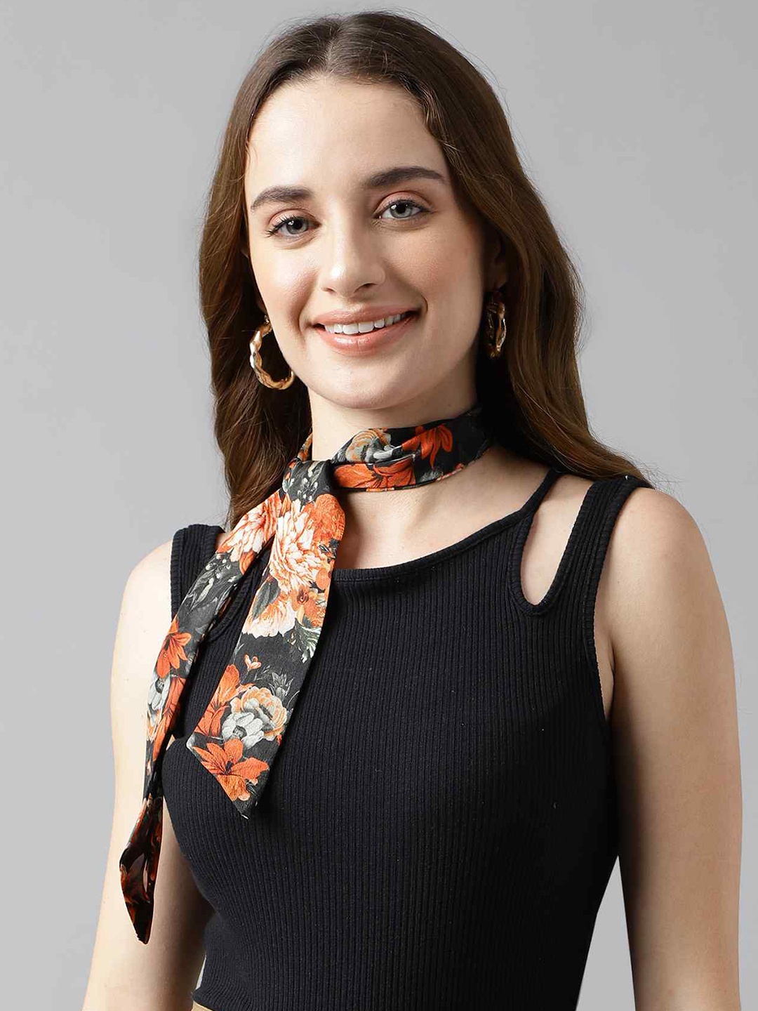 

Tossido Floral Printed Scarf, Black