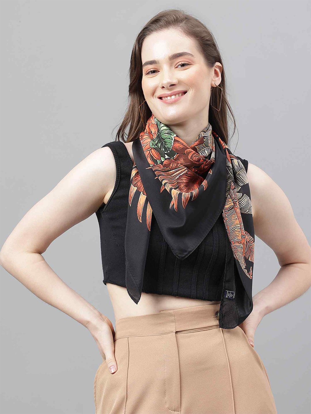 

Tossido Floral Printed Scarf, Black